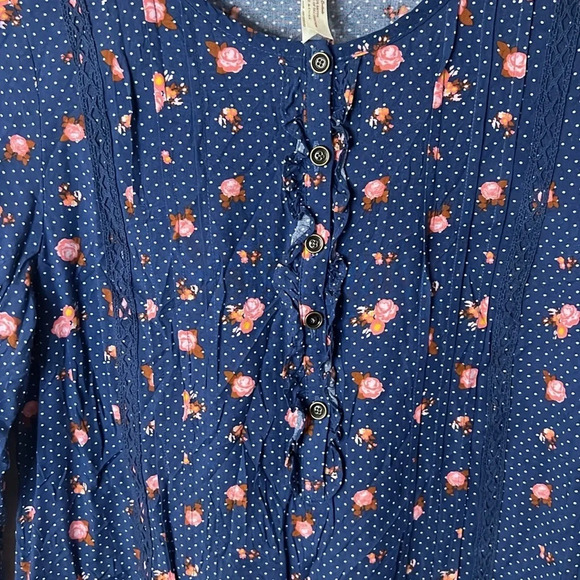 Matilda Jane Blue Polka Dot and Floral Long Sleeve Boho Blouse, Women’s Size XS - Picture 4 of 10